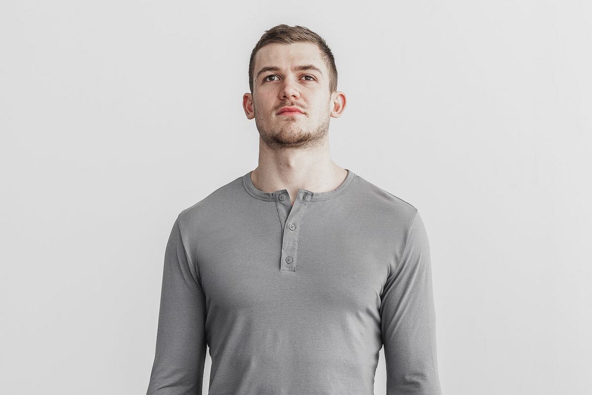 Nobull Lightweight Henley Men's Long Sleeves Dark Grey | Australia (SB2035)